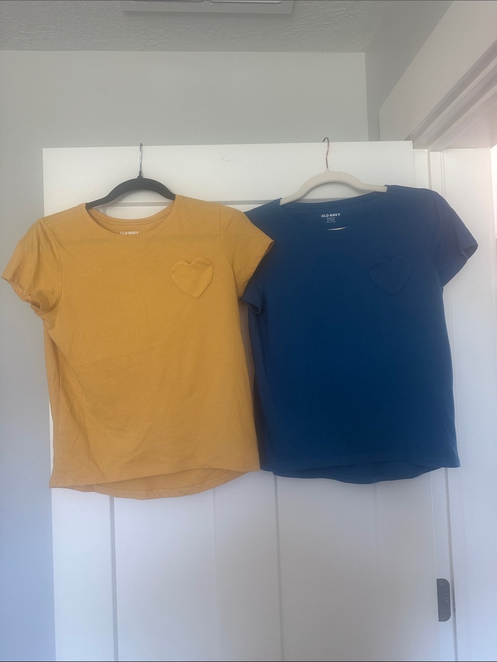Old Navy Girls' Heart Pocket Tees - Mustard and Navy